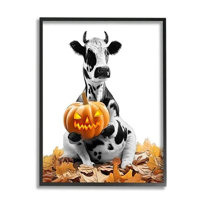 Arte en giclee enmarcado de vaca con linterna Jack-o-Lantern de Annalisa Latella Foto 1 de 4