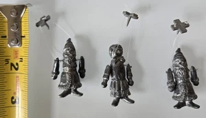 VTG Pewter Miniature Marionette Puppet Ornaments 2 Santas & 1 Girl Elf Arms Move - Picture 1 of 10