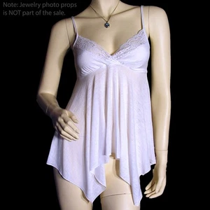 Neu Vintage Y2K weiß ärmellos Spaghetti Babydoll Top Tank Cami Spitze Made USA - Bild 1 von 9
