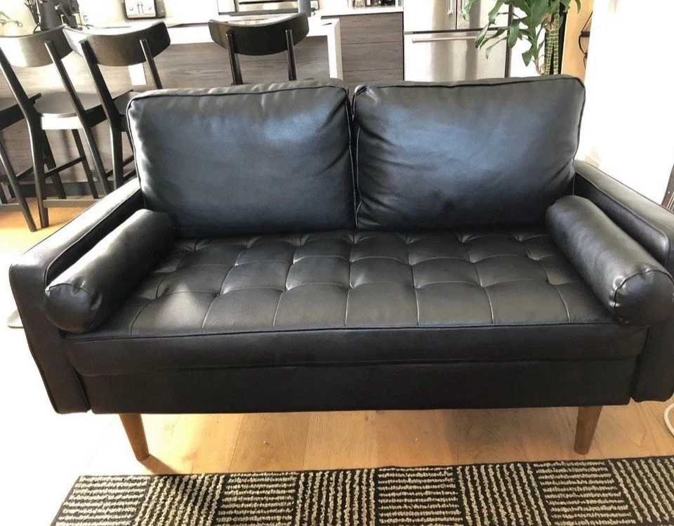 "Loveseat Paulson 57-7/8"" imitación cuero estilo MCM brazo cuadrado de Williston Forge" Foto 1 de 4