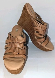 UGG Australia Shoes Melinda Wedge Sandals Slides Strappy Leather Platforms Sz 11 - Picture 1 of 24