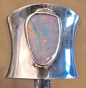 VINTAGE Sterling Silver Natural OPAL Handmade Wide Band Ring size 8.25 NICE - Picture 1 of 6
