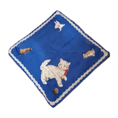 Pañuelo vintage azul para niños gato gatito pañuelo ojos con joyas Foto 1 de 4