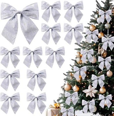 12 Piezas Cinta Brillo Arcos de Navidad con Corbatas Giratorias, 5.5 Pulgadas Prefabricados Metálicos X Foto 1 de 4