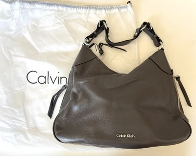 NWT Calvin Klein Brown Angelina Pebble Leather Handbag Purse & Dust Bag $228 - Image 1 of 4