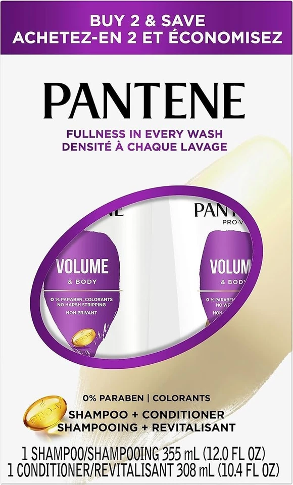 Pantene Pro-V Sheer Volume Shampoo 12 oz Conditioner 10.4 oz Set (4-Pack)