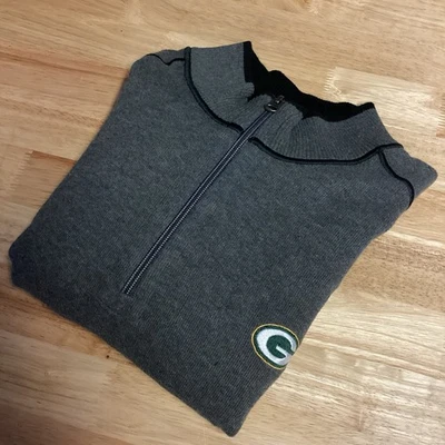 Mens Cutter And Buck 100% Cotton Green Bay Packers 1/2 Zip Sweater - Gray- Lg - Image 1 of 4