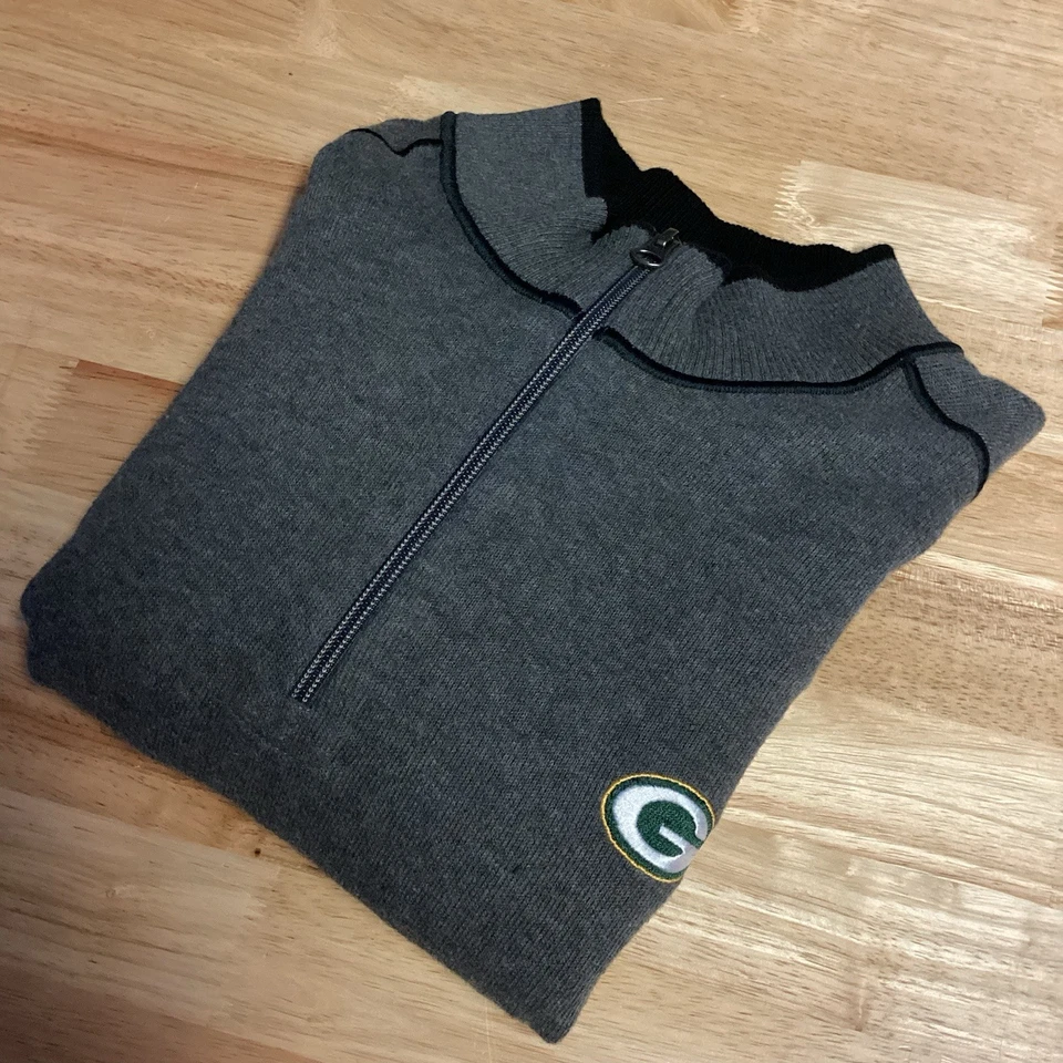 Mens Cutter And Buck 100% Cotton Green Bay Packers 1/2 Zip Sweater - Gray- Lg - Image 1 of 4
