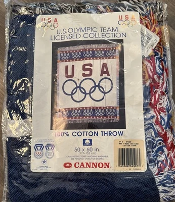 Vintage USA Olympic Team Cannon Throw Blanket Knit 46x60 Cotton Made In USA NEW - Image 1 of 4