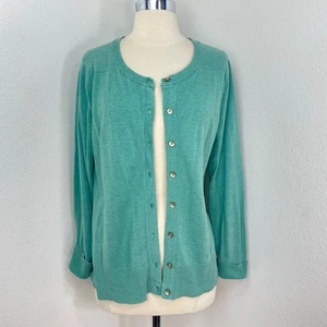 Eddie Bauer Green Button Front Cardigan Sweater Large Coquette Academia Peasant - Picture 1 of 10