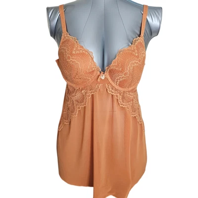 Vestido íntimo Juicy Couture XL laranja queimado malha de renda push up underwire - Imagem 1 de 4