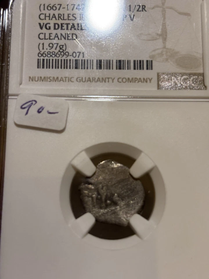 1667-1747 Bolivia 1/2 Real NGC Very Good Details  Cob Charles II or Philip V - Image 1 of 2
