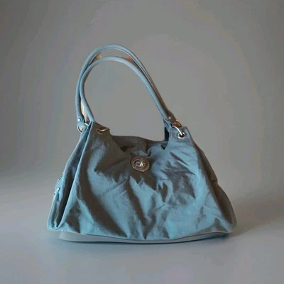 Baggallini Nylon Shoulder Bag Turnlock Stud Details Gray with Yellow Interior - Image 1 of 4