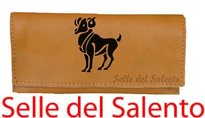 Borsello Portatabacco vera pelle inciso segno zodiacale Ariete stok laser lotto - Picture 1 of 1