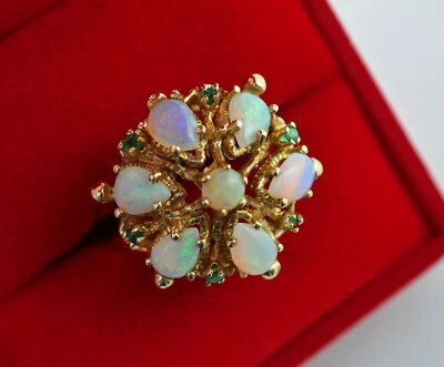 VINTAGE Ring Opal top Farben Smaragd Gold 585 blütenförmig gr. size 54 8,9 Gramm - Bild 1 von 4