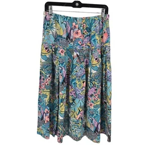 Folio by Fire Islander Damen Vintage 14 Pastell Rosa Blau Tropisch Blumen Rock - Bild 1 von 7