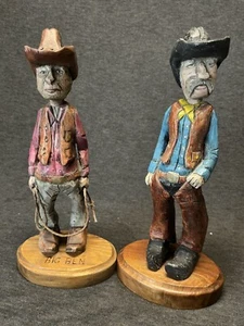 Pr Vintage Folk Art Hand Carved Cowboy Figures 12” Larry Martin Kansas City - Picture 1 of 14