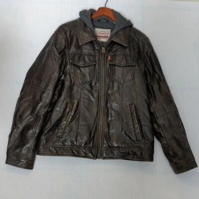 Chaqueta para hombre Levi's marrón imitación cuero camionero motocicleta con capucha M Foto 1 de 4