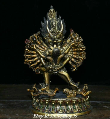 Estatua de Buda Yamantaka Vajrabhairava Mahakala pintura cobre antigua del Tíbet de 7,8" Foto 1 de 4