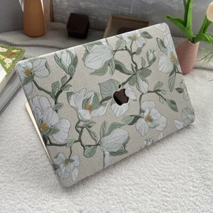Embroidered Flower Leather Hard Case For Macbook M4 Pro 14 16 Air 13 15 11 12 in - Picture 1 of 9