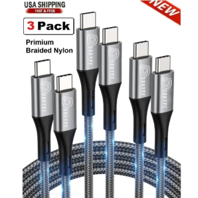 3-Pack Braided TYPE-C to Type-C Fast Charging Data SYNC Charger Cable 3/6/10FT - Image 1 of 4