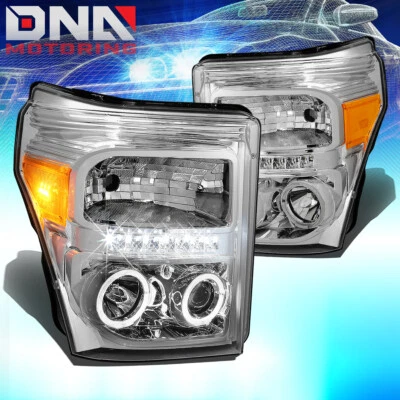 FARÓIS LED/DRL ÂMBAR CROMADOS FORD F-250/350/450 11-16 PROJETOR HALO DUPLO - Imagem 1 de 4
