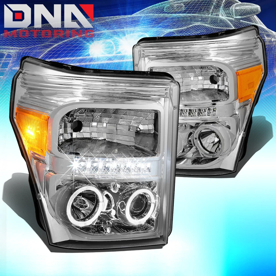FORD F-250/350/450 11-16 ДВОЙНОЙ HALO ПРОЕКТОР LED/DRL ХРОМ ЯНТАРНЫЕ ФАРЫ - Изображение 1 из 4