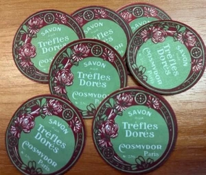 LOT 10  ETIQUETTES  /SAVON AUX TREFLES DORES/COMYDOR/PARFUMERIE/SOAP/ PERFUME - Picture 1 of 2