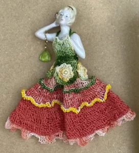 Crocheted Dress Vintage Germany Porcelain Lady Half Art Doll - Picture 1 of 19