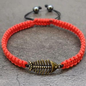 Men's Red String Rope Braided Cuff Bracelet Charm Knot Wristband Nautical Surfer - Picture 1 of 2
