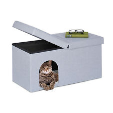 Bench Seat with Cat Cave Pet Hideaway Ottoman Bed Dog 38.5x74.5x37 cm Light Grey