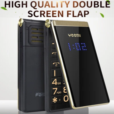 Unlocked 2 SIM Big Button Shockproof LED Dual Screen Flip Foldable Mobile Phone