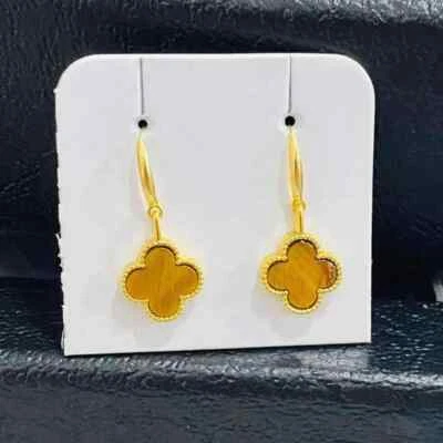 Pendiente colgante trébol oro saudí 18k ojo de tigre 10mm Foto 1 de 3