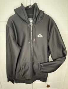 Men’s Quicksilver Heavy Hoodie Size: Large Black Full Zip-Up - Picture 1 of 17