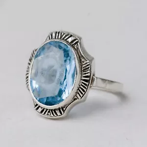 Silber Ring 835 Blauer Stein Größe 56 (17,8 mm Ø) 5,15 g - Bild 1 von 7