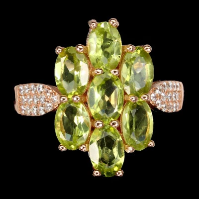 925 Anello Argento Sterling Ovale Peridoto 6x4mm Naturale Gemma Gioielli Misura - Immagine 1 di 4