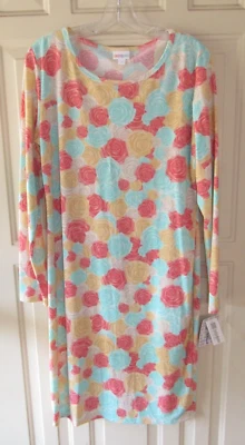 LuLaRoe Dress Women's Large Debbie Long Sleeve Pastel Colorful Floral Roses NWT - Image 1 of 4