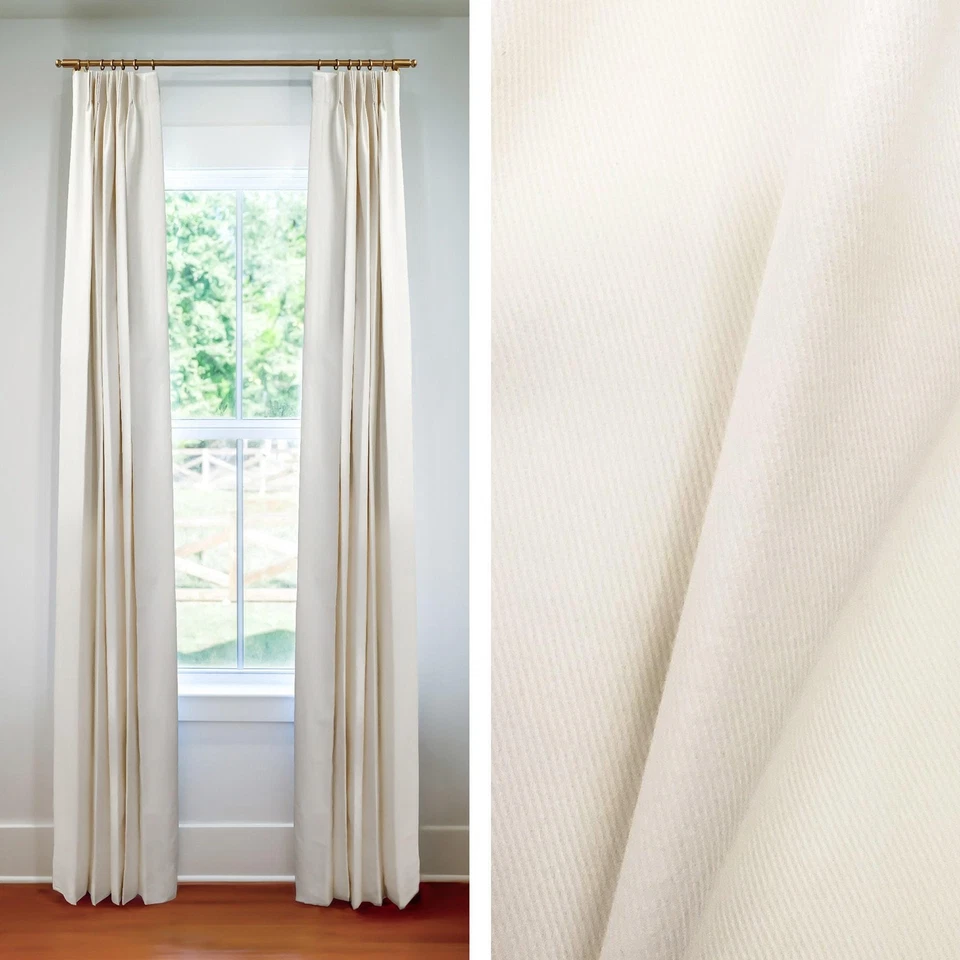 7-Day Drapes - Pleated & Lined - Cotton Twill White - 1 Pair / 2 Panels - Image 1 of 1