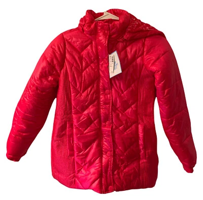 Chaqueta acolchada Justice Girls roja talla 8/10 plus bolsillos con capucha cremallera frontal a presión Foto 1 de 4