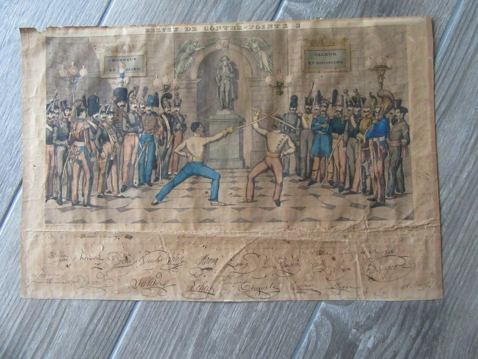 Escrime Brevet de contre-pointe décerné à Jacques Barrou voltigeur régiment 1842 - Photo 1/4