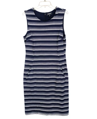 Vestido para mujer Lands End funda sin mangas Ponte azul blanco a rayas talla 14 Foto 1 de 4