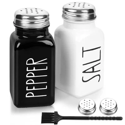 2 Pack Salt and Pepper Shakers Set, Glass Shaker with Stainless Steel Lid Foto 1 de 4