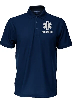 Paramedic cotton polo shirt with REFLECTIVE logos, medical emergency responder. - Image 1 of 4