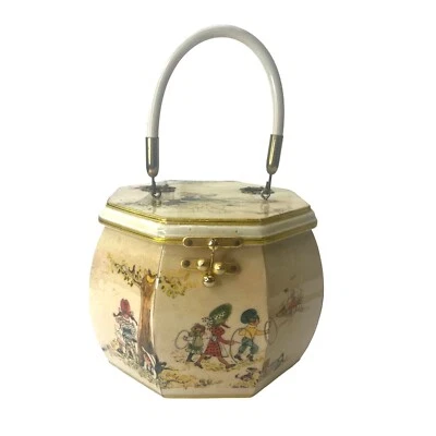 Judith Prothrombin Octagonal Hand Bag Purse Vintage 60s Art Deco Wood Whimsical - Imagem 1 de 4