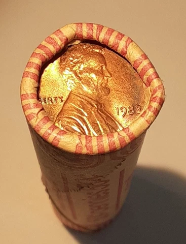 1982 Lincoln Cent Roll-Copper, Large Date Type 50 Coins Total - BU Cond in OBW Cover