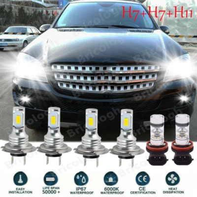 For Mercedes-Benz ML350 2006 2007-2011 LED Headlights High/Low+Fog Light Bulbs - Image 1 of 4