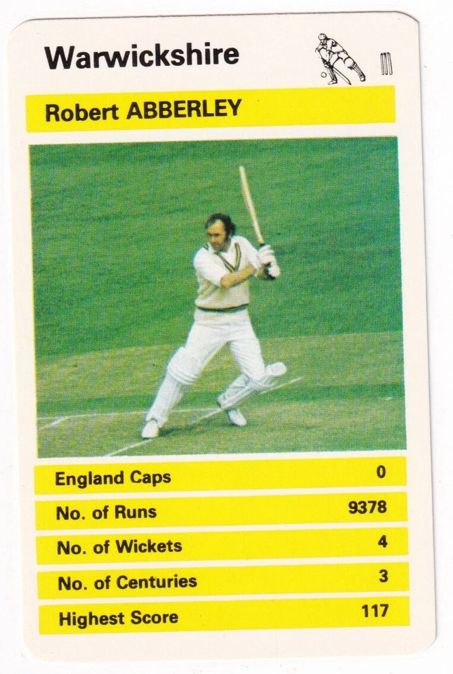 1978 Cricket Card ROBERT ABBERLEY * WARWICKSHIRE - image 1 of 1