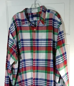 Vintage Polo Ralph Lauren Shirt 3xl Lt Blue Red Green Madras Plaid - Picture 1 of 8