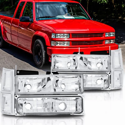 Fit For 94-99 Chevy CK 1500 2500 3500 PickUp Truck Chrome Clear Headlight 8P - Image 1 of 4