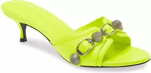 SANDALI DONNA BALENCIAGA CAGOLE BORCHIE PELLE NEON SLIDE Tg. 37EU/7US - Foto 1 di 11